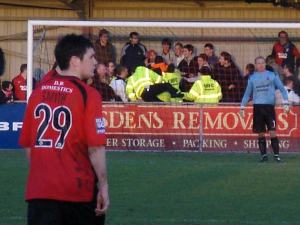 The York fans get a bit too excited with their goal